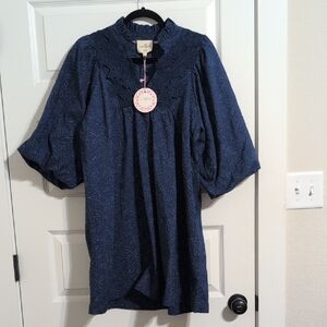 Umgee Navy Textured Blouse
